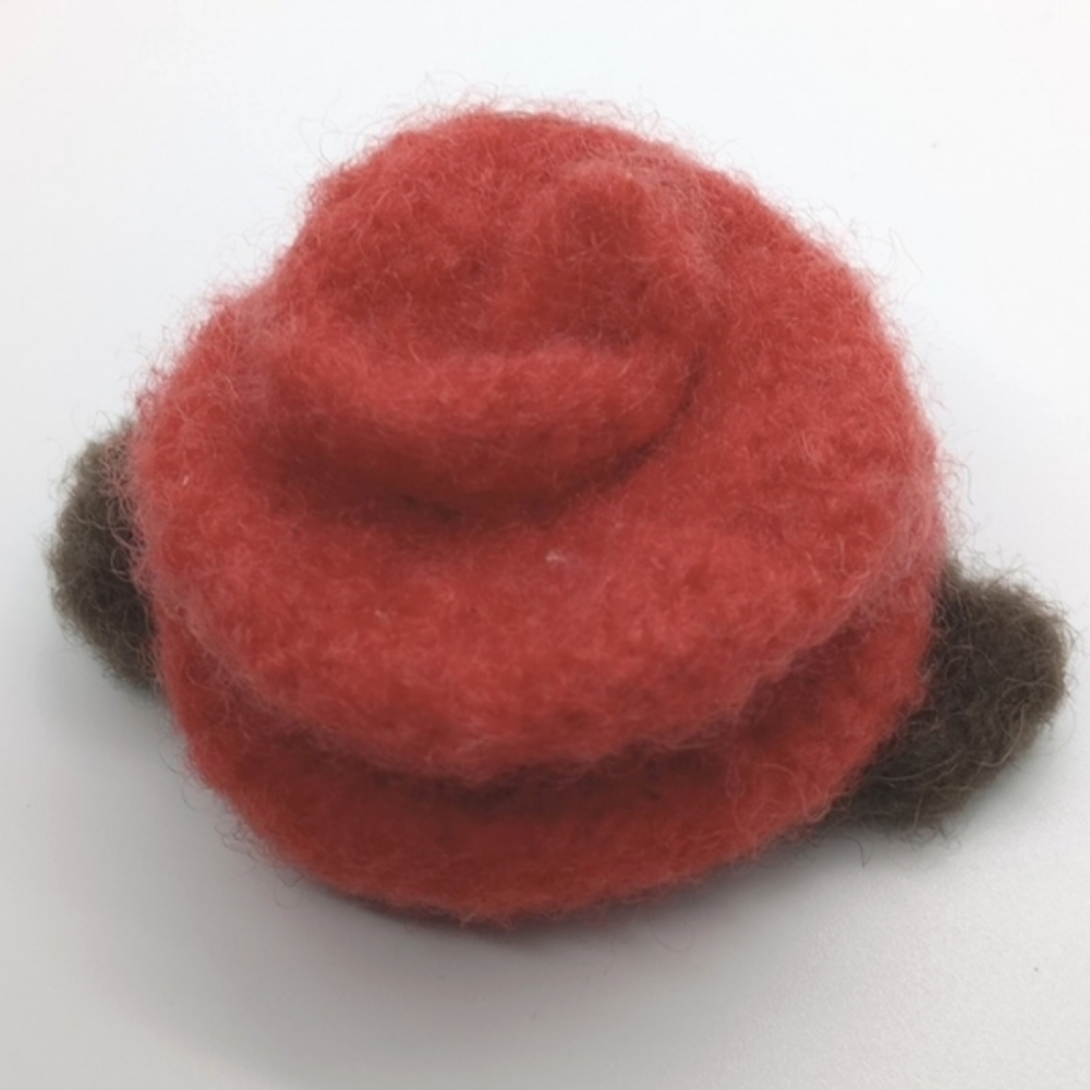 Vintage Wool Felt Brooch Felt Red Flower & Green Leaves Pin Handmade